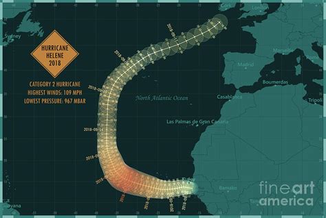 Hurricane Helene 2018 Track North Atlantic Ocean Infographic Digital ...