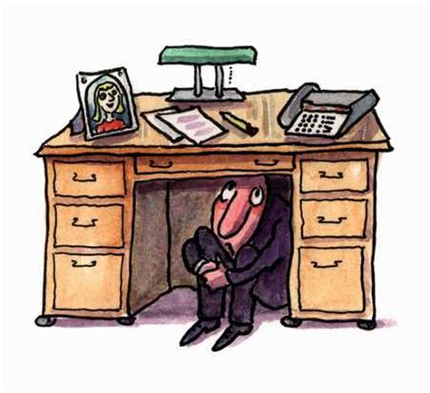 Stock Illustration - Man hiding under desk