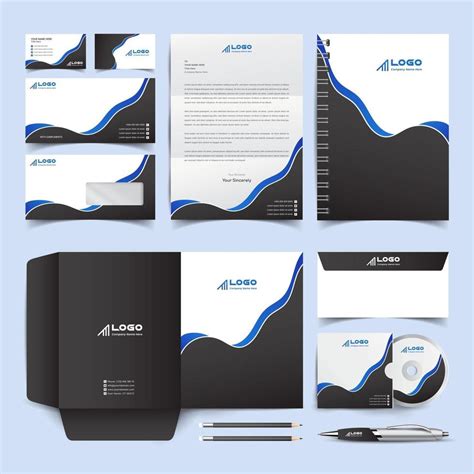 Corporate Identity Set. Blue and Black Stationery Template Design Kit ...