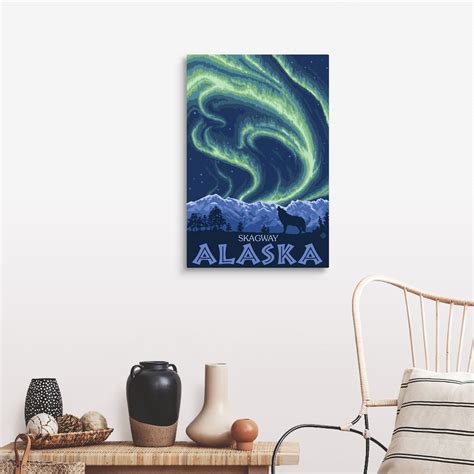 Northern Lights - Skagway, Alaska: Retro Travel Poster Wall Art, Canvas ...