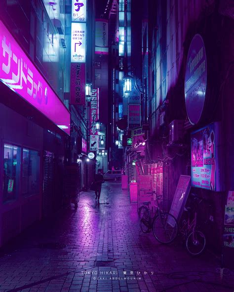 Synthwave city street photography, cyberpunk night photography, photo editing, purple neon urban ...
