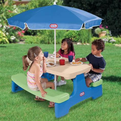LITTLE TIKES EASY Store Jr. Picnic Table w/ Umbrella, Blue & Green Play Table US $57.59 - PicClick