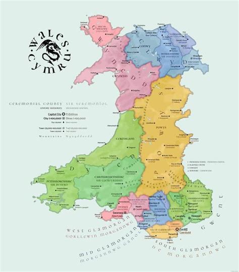 Beautiful Map of Wales in English and Welsh cymraeg - Etsy | Wales map ...