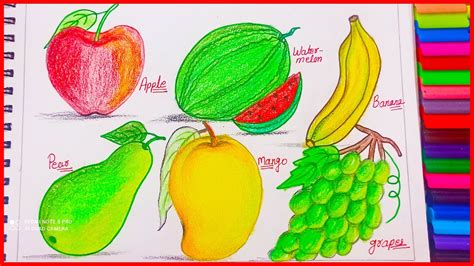 Fruits Drawing With Names | Kids learning | Kiddy Sketching world | - YouTube