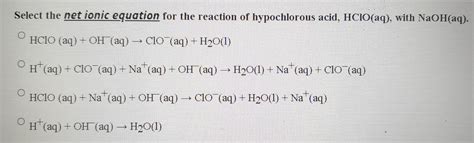 Solved Select the net ionic equation for the reaction of | Chegg.com