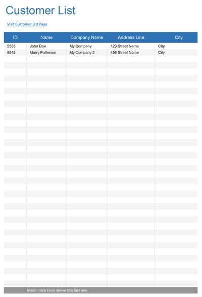 Customer List Template for Excel