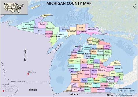 Michigan County Map, List of Counties in Michigan with Seats - Whereig.com