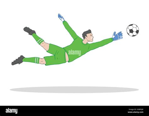 Cartoon Goalkeeper in green making a save. Vector illustration cartoon ...