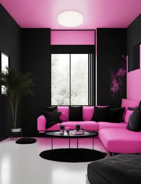 A luxury modern house interior in black and pink | Pink house interior ...