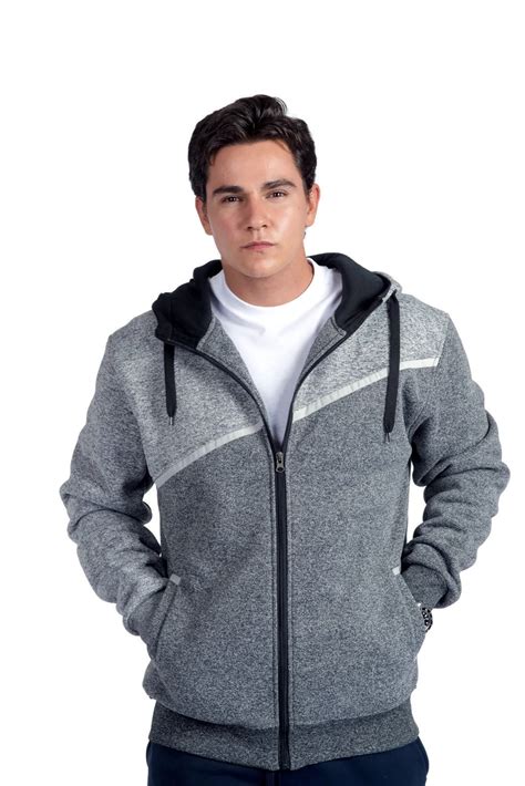 Men's Diagonal Contrast Zip Up Fleece Hoodie - Walmart.com