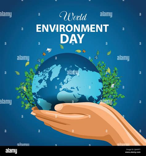 world environmental day. two hands holding with world map. vector illustration design Stock ...