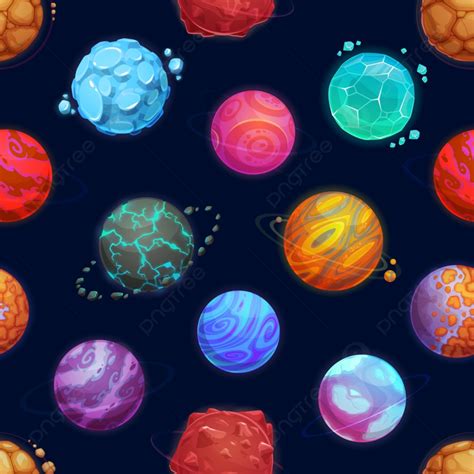 Cartoon Space Planets And Stars Seamless Pattern Vector Background ...