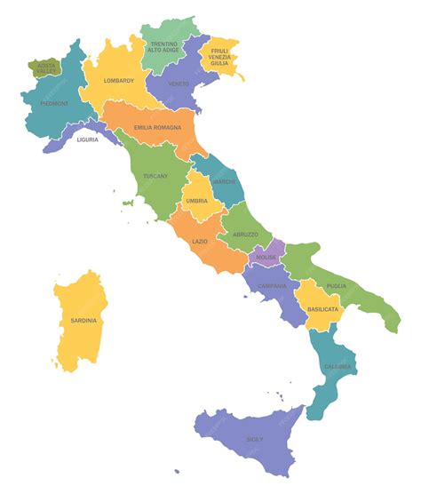 Premium Vector | Colorful vector silhouette cartography map of italian political borders and ...