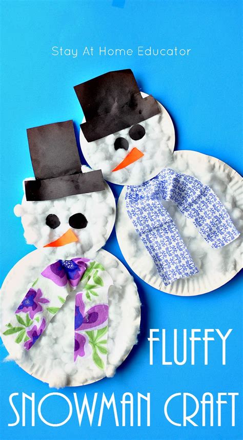 Fluffy Paper Plate Snowman Craft - Stay At Home Educator