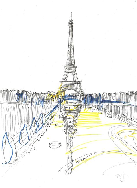 Original Drawing Paris Sketch Eiffel Tower Paris Skyline - Etsy