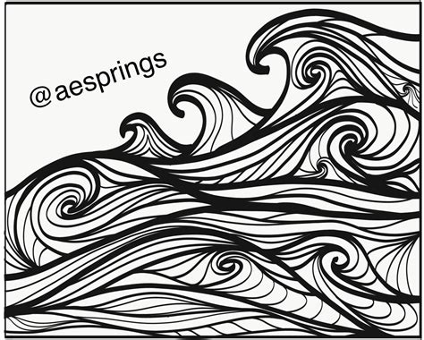 Waves ~ Ocean ~ Line Art ~ Doodle ~ Black & White | Ocean wave drawing, Line art, Ocean waves