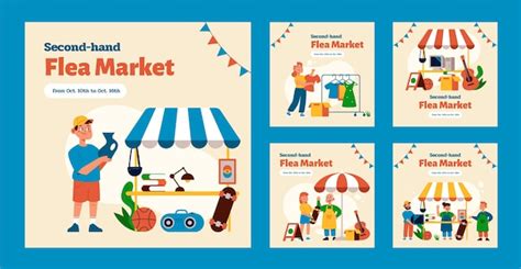 Free Vector | Flat flea market shopping instagram posts collection