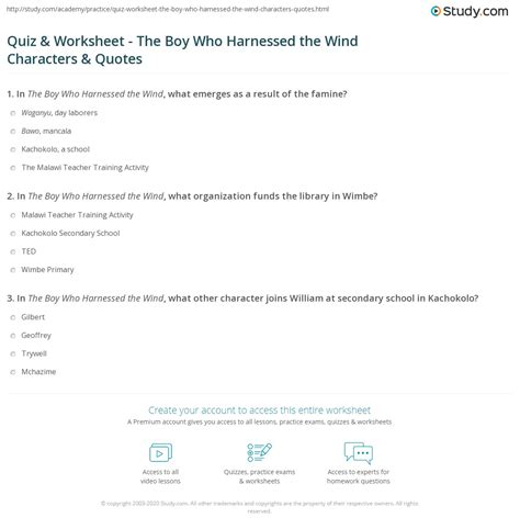 Quiz & Worksheet - The Boy Who Harnessed the Wind Characters & Quotes ...