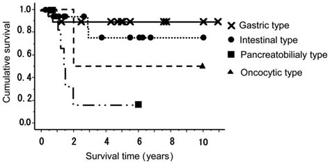 Survival curves for patients with different subtypes of IPMN. The ...