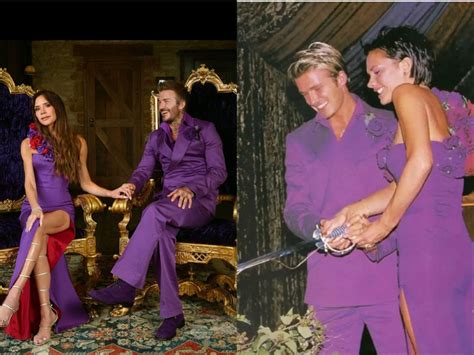 David and Victoria Beckham celebrate 25th anniversary wearing their iconic purple wedding ...