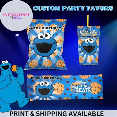 Cookie Monster Party Favors, Party Favor Package, Custom Party Favors, Custom Chip Bags, Party ...