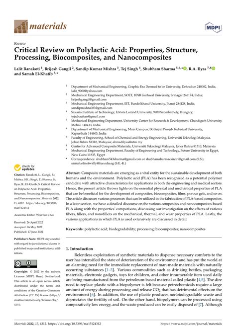 (PDF) Critical Review on Polylactic Acid: Properties, Structure ...