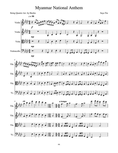 Myanmar National Anthem Sheet music for Violin, Viola, Cello (String ...