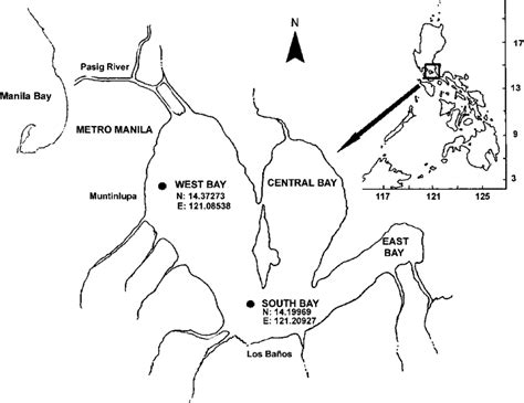 Map of Laguna de Bay, Philippines, showing the collecting sites for the... | Download Scientific ...