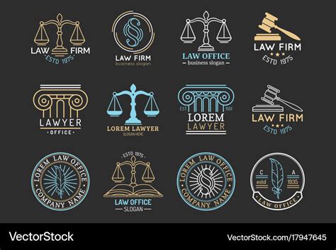 Law office symbols set with scales of justice Vector Image