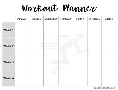 Printable Workout Schedule Template | Daily Weekly MonthlyExercise Log ...