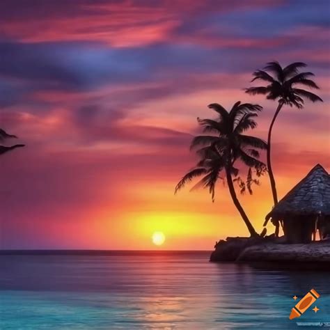 Tropical island sunset wallpaper