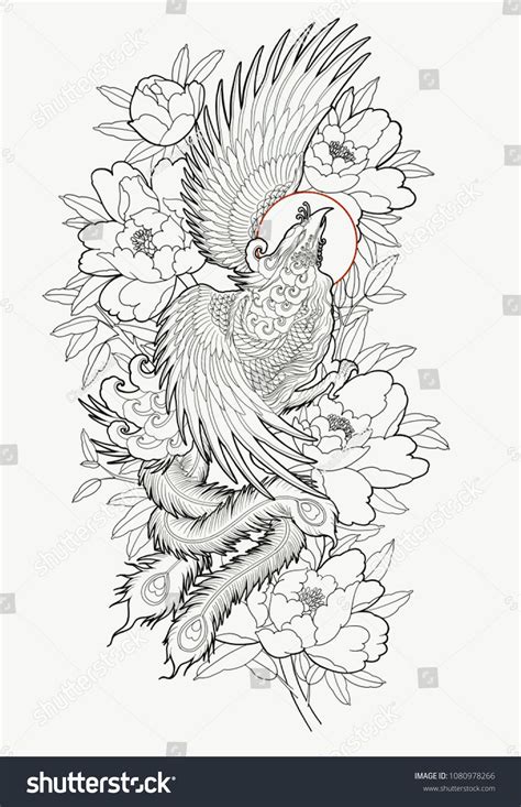 Hand drawn phoenix and flower outline tattoo design. | Hình xăm, Hình ...