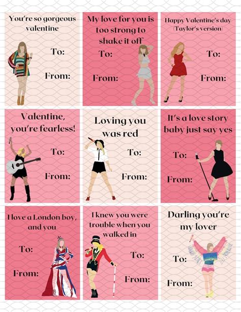 Taylor Swift Eras Instant Download Printable Valentines Day Cards, Kids Valentine Cards, Easy ...