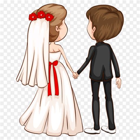 Cute couple in wedding dress cartoon character on transparent ...