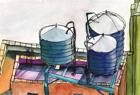 Art Painting Watercolor NYC Water Tower Roof Landscape PRINT water ...