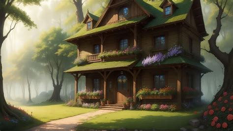 Premium AI Image | The house in the forest anime art style