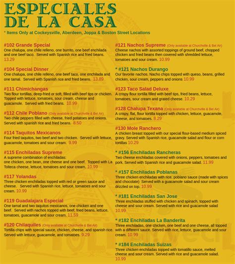 La Tolteca menu in Cockeysville, Maryland, USA