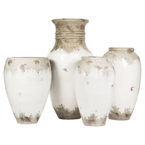 Siena White Rustic Distressed White Ceramic Floor Vase - 31 Inch