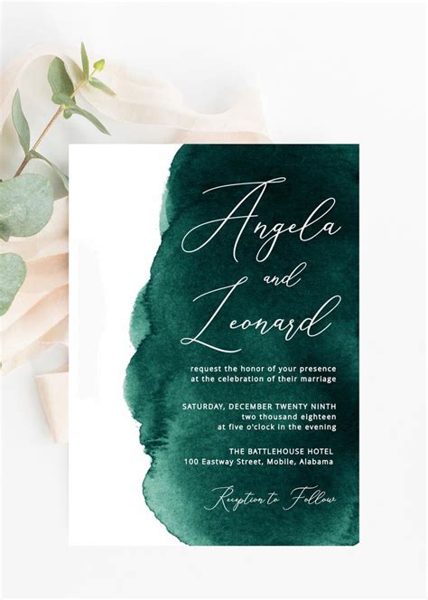 Emerald Green Wedding Invitation Template Free