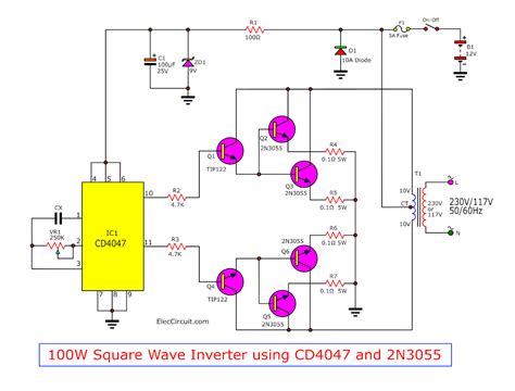 Four CD4047 Inverter circuit 60W-100W 12VDC to 220VAC