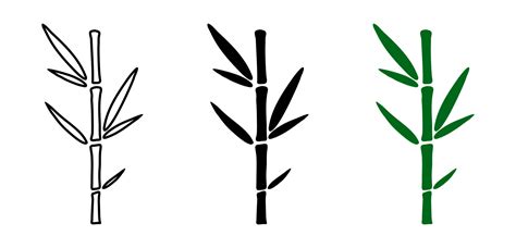 Set of hand drawn bamboo plants. Black outline, silhouette and solid ...