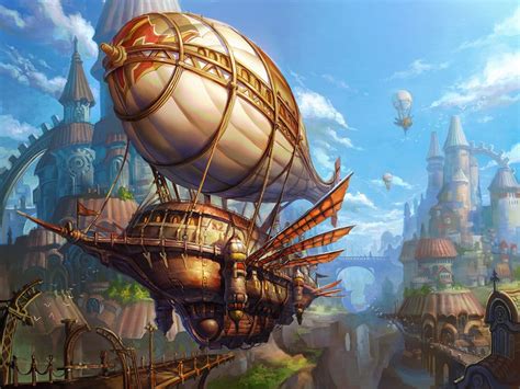 Steampunk airship, Steampunk ship, Steampunk city