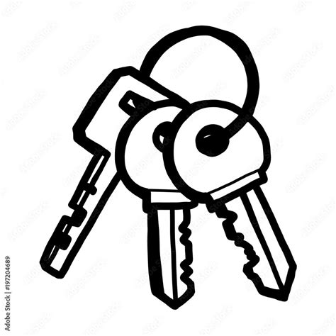 keys / cartoon vector and illustration, black and white, hand drawn, sketch style, isolated on ...