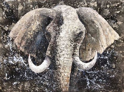 Black Original Elephant Painting Grey Elephant Canvas Art | Etsy