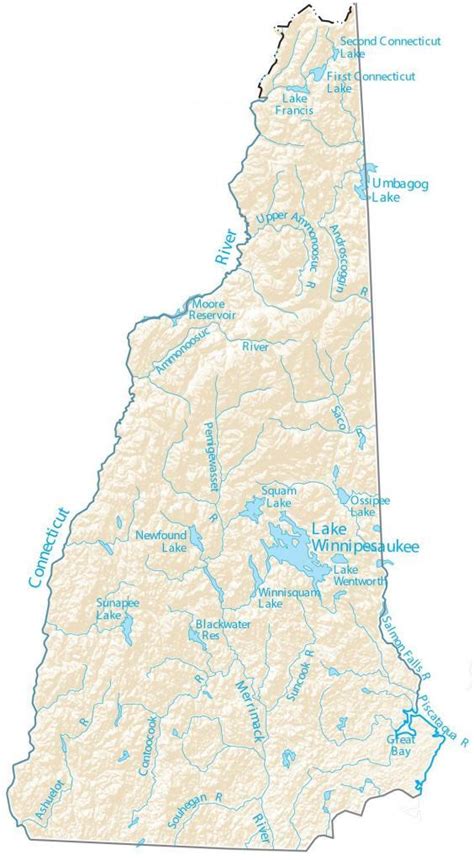 New Hampshire Lakes and Rivers Map - GIS Geography