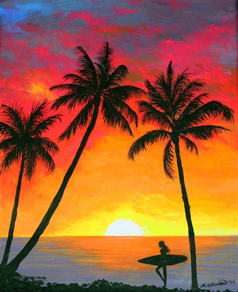 Tropical Sunset Surfer Painting by Amy Scholten | Easy landscape paintings, Surfer painting ...