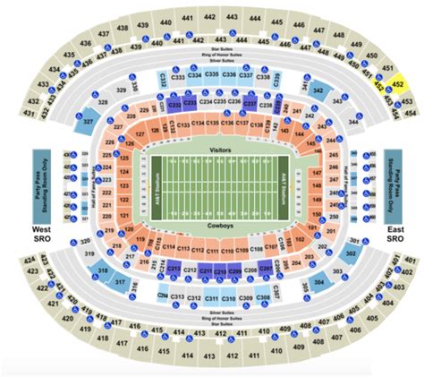 AT&T Stadium Seating Chart with Row, Seat and Club Details