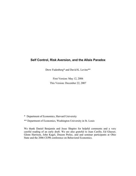 Self Control, Risk Aversion, and the Allais Paradox