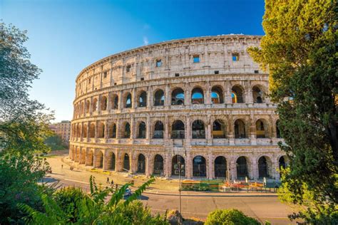 View of Colosseum in Rome with Blue Sky Stock Photo - Image of roman ...