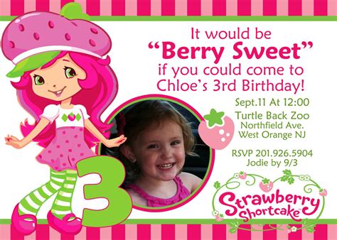 Strawberry Shortcake Invitation Digital File 4X6 or 5X7. $6.00, via ...